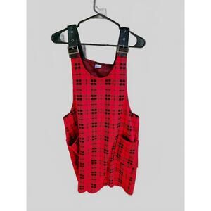 90s style red plaid dress no boundaries stretch sz Large suspenders
